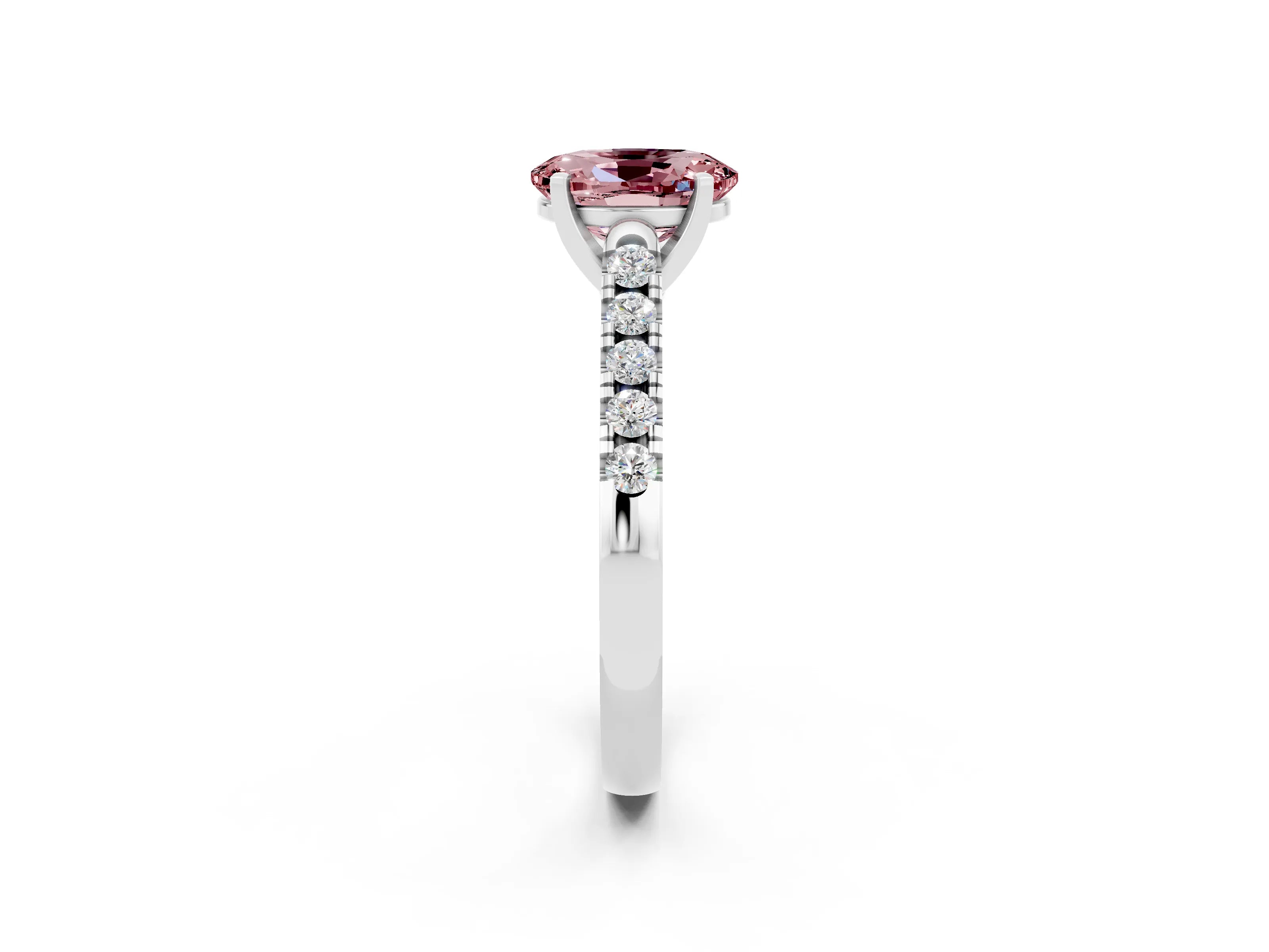 White gold {shape_name} Morganite Solitaire Ring with Pavé Band and Four-Prong Setting_2