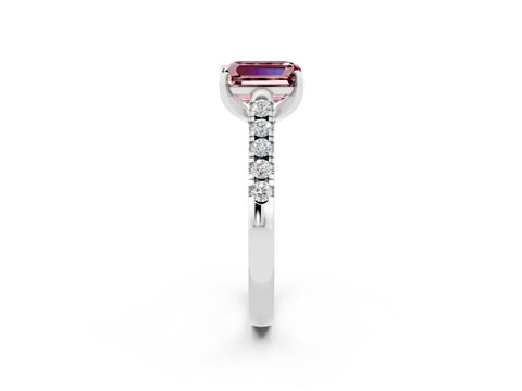 White gold {shape_name} Morganite Solitaire Ring with Pavé Band and Four-Prong Setting_2
