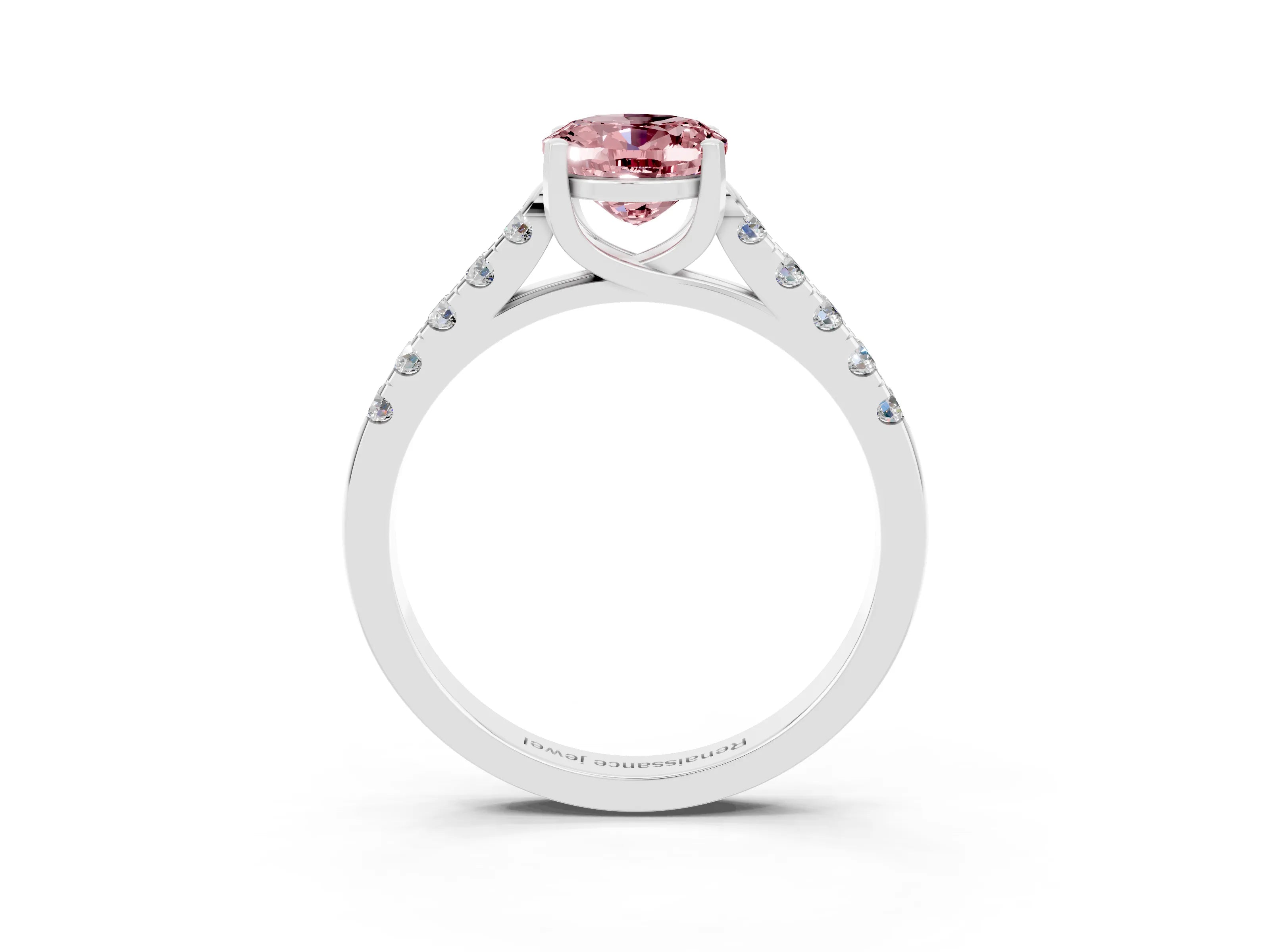 White gold {shape_name} Morganite Solitaire Ring with Pavé Band and Four-Prong Setting_3
