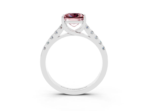 Silver Princess Cut Morganite Pavé Band Solitaire Ring with Prong Setting