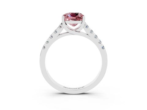 White gold {shape_name} Morganite Solitaire Ring with Pavé Band and Four-Prong Setting_3