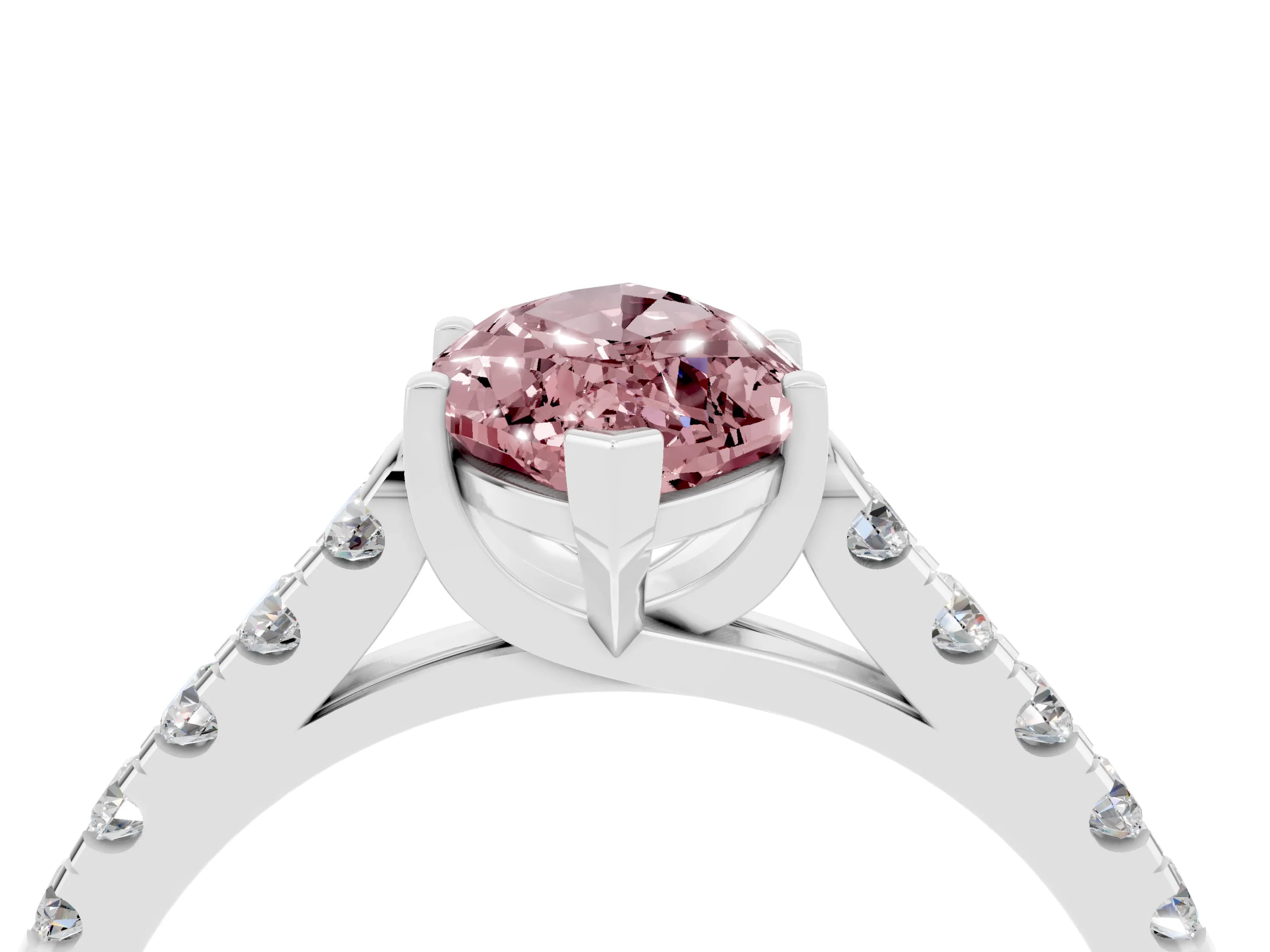 White gold {shape_name} Morganite Solitaire Ring with Pavé Band and Four-Prong Setting_4