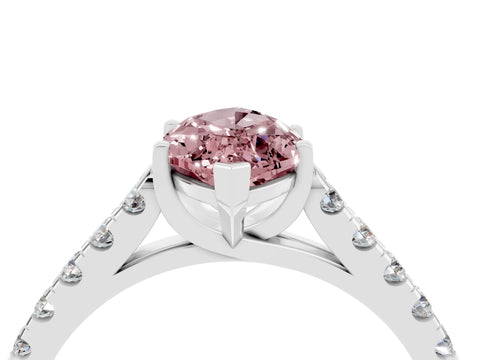White gold {shape_name} Morganite Solitaire Ring with Pavé Band and Four-Prong Setting_4