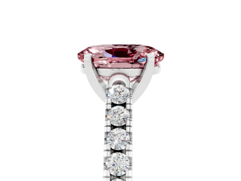 White gold {shape_name} Morganite Solitaire Ring with Pavé Band and Four-Prong Setting_5