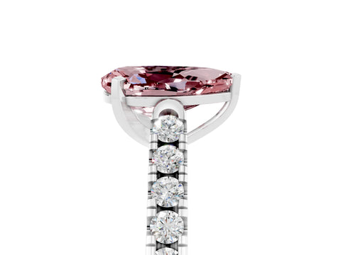 White gold {shape_name} Morganite Solitaire Ring with Pavé Band and Four-Prong Setting_5