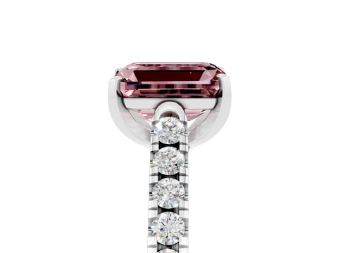 White gold {shape_name} Morganite Solitaire Ring with Pavé Band and Four-Prong Setting_5