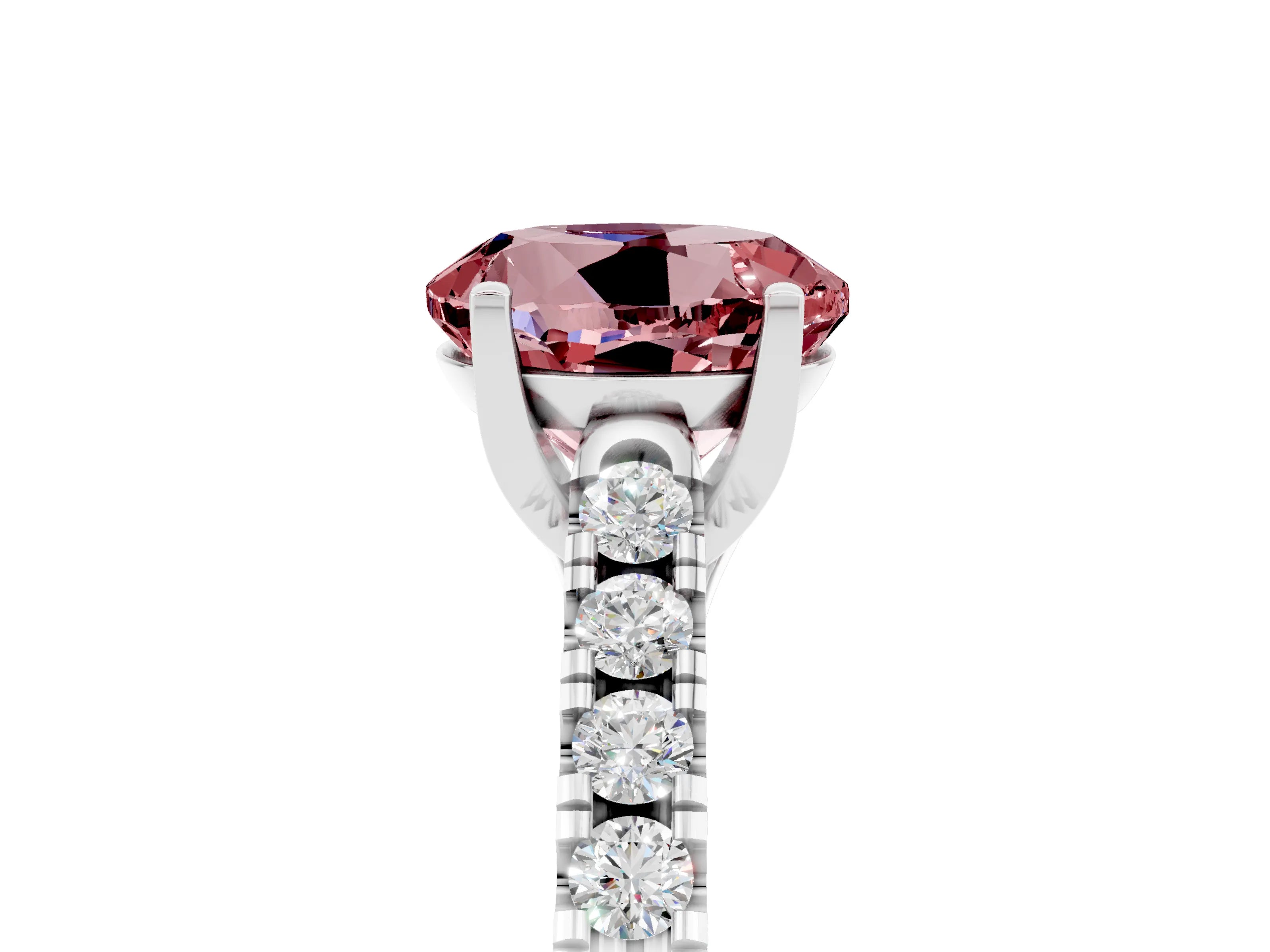 White gold {shape_name} Morganite Solitaire Ring with Pavé Band and Four-Prong Setting_5