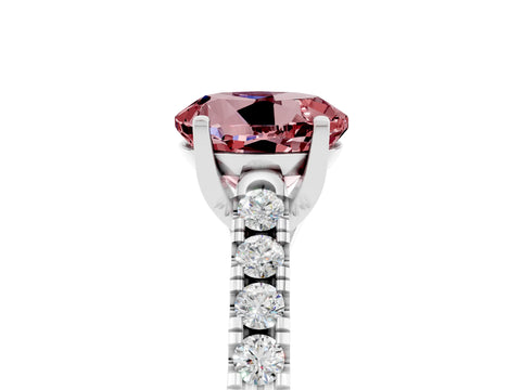 White gold {shape_name} Morganite Solitaire Ring with Pavé Band and Four-Prong Setting_5