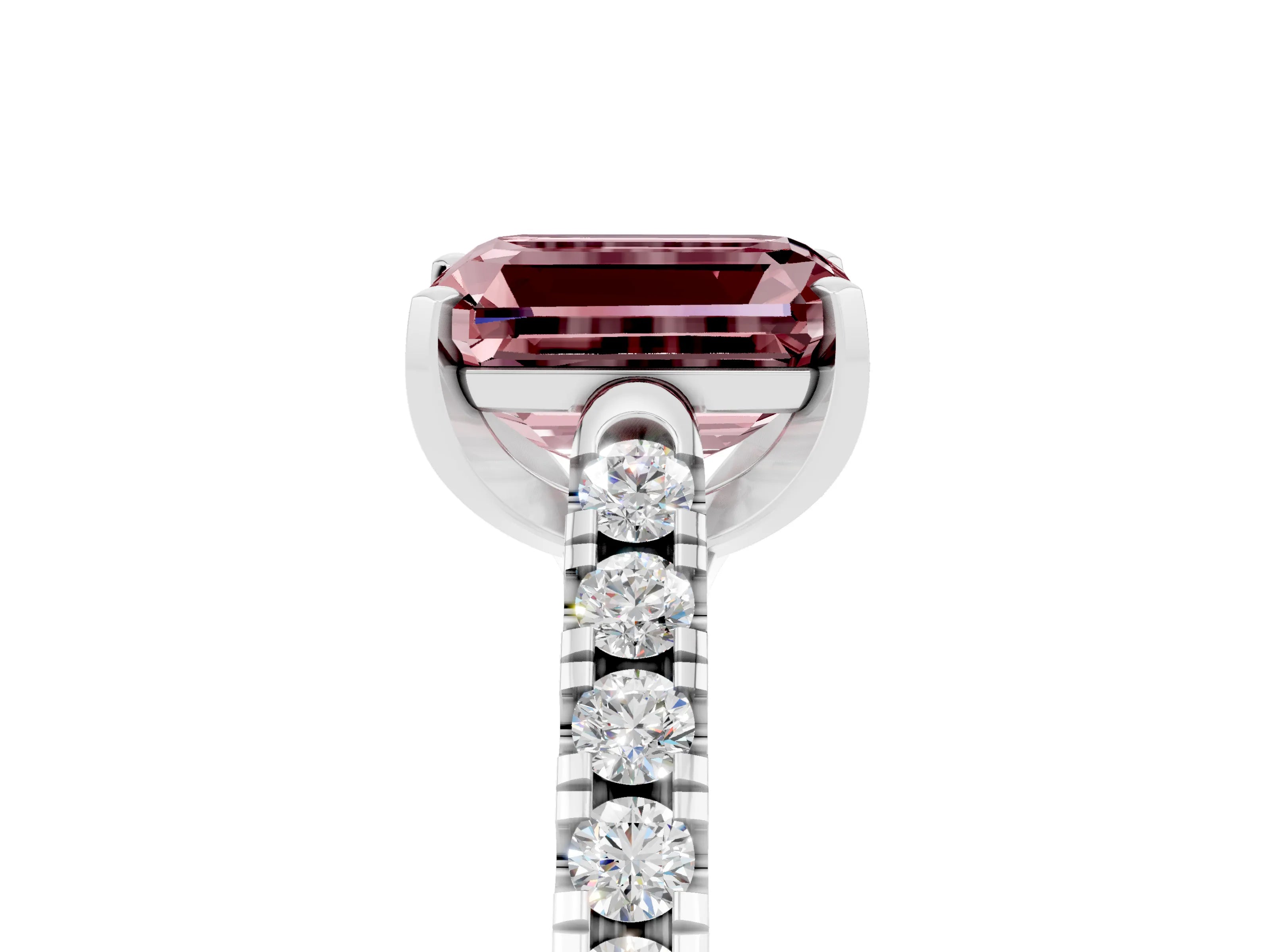 White gold {shape_name} Morganite Solitaire Ring with Pavé Band and Four-Prong Setting_5