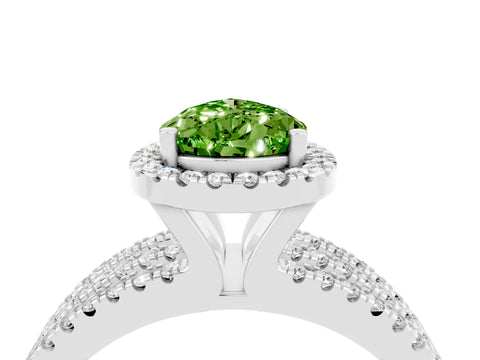 White gold {shape_name} Peridot Halo Engagement Ring with Split Shank and Four-Prong Setting_16