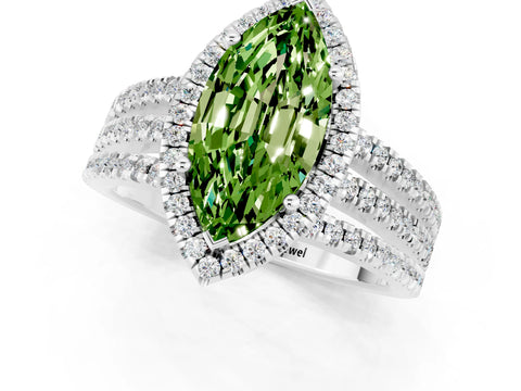 White gold {shape_name} Peridot Halo Engagement Ring with Split Shank and Four-Prong Setting_1