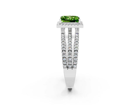 White gold {shape_name} Peridot Halo Engagement Ring with Split Shank and Four-Prong Setting_2