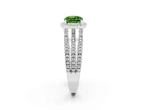 White gold {shape_name} Peridot Halo Engagement Ring with Split Shank and Four-Prong Setting_2