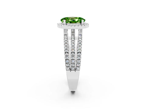 White gold {shape_name} Peridot Halo Engagement Ring with Split Shank and Four-Prong Setting_2