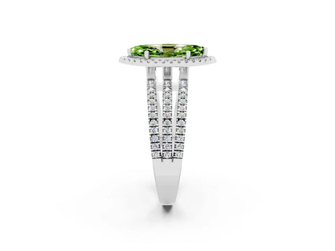 White gold {shape_name} Peridot Halo Engagement Ring with Split Shank and Four-Prong Setting_2