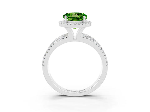 White gold {shape_name} Peridot Halo Engagement Ring with Split Shank and Four-Prong Setting_3