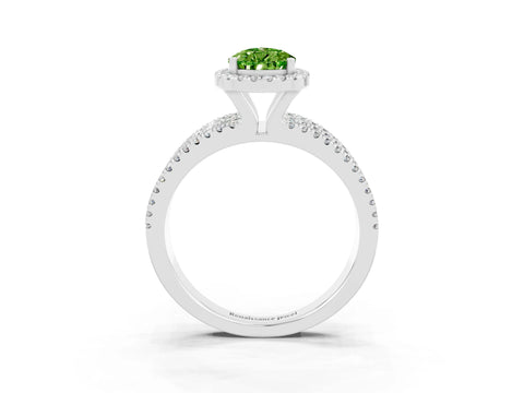 White gold {shape_name} Peridot Halo Engagement Ring with Split Shank and Four-Prong Setting_3