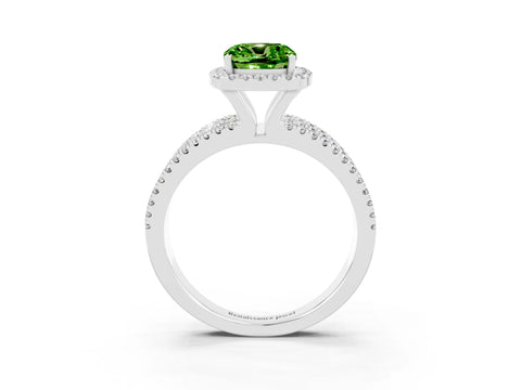 White gold {shape_name} Peridot Halo Engagement Ring with Split Shank and Four-Prong Setting_3