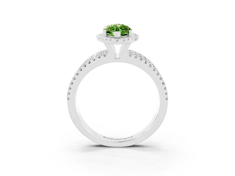 White gold {shape_name} Peridot Halo Engagement Ring with Split Shank and Four-Prong Setting_3
