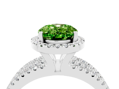 White gold {shape_name} Peridot Halo Engagement Ring with Split Shank and Four-Prong Setting_4