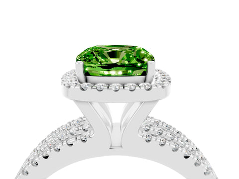 White gold {shape_name} Peridot Halo Engagement Ring with Split Shank and Four-Prong Setting_4