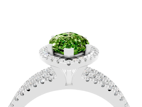 White gold {shape_name} Peridot Halo Engagement Ring with Split Shank and Four-Prong Setting_4