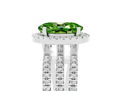 White gold {shape_name} Peridot Halo Engagement Ring with Split Shank and Four-Prong Setting_5