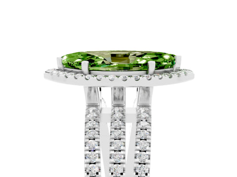 White gold {shape_name} Peridot Halo Engagement Ring with Split Shank and Four-Prong Setting_5