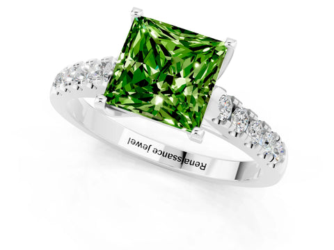 White gold {shape_name} Peridot Solitaire Ring with Pavé Band and Four-Prong Setting_13
