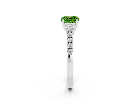 White gold {shape_name} Peridot Solitaire Ring with Pavé Band and Four-Prong Setting_14