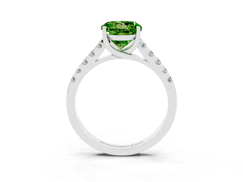 White gold {shape_name} Peridot Solitaire Ring with Pavé Band and Four-Prong Setting_15