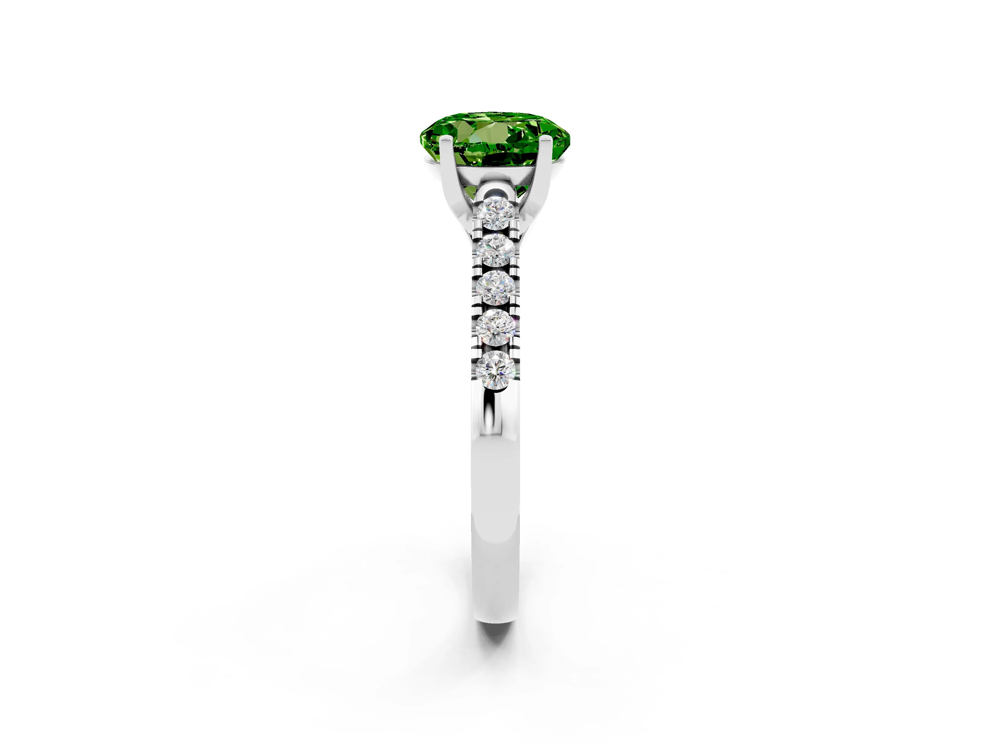 White gold {shape_name} Peridot Solitaire Ring with Pavé Band and Four-Prong Setting_2