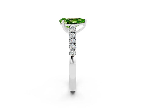 White gold {shape_name} Peridot Solitaire Ring with Pavé Band and Four-Prong Setting_2