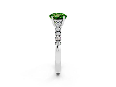 White gold {shape_name} Peridot Solitaire Ring with Pavé Band and Four-Prong Setting_2