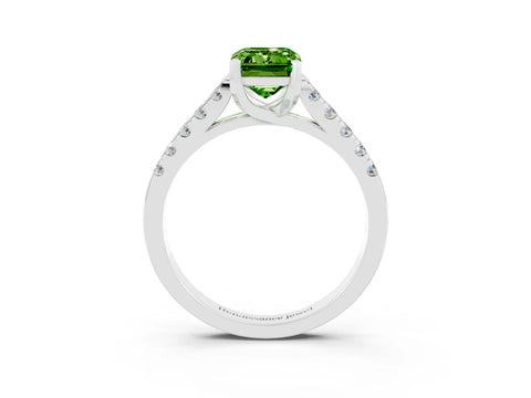 White gold {shape_name} Peridot Solitaire Ring with Pavé Band and Four-Prong Setting_3
