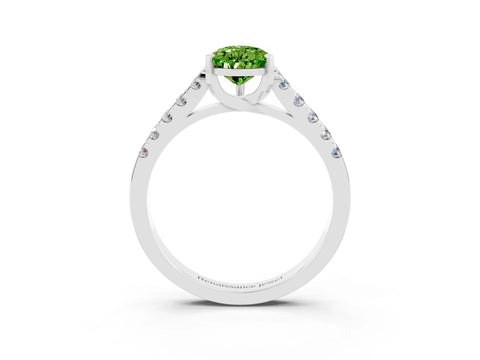 White gold {shape_name} Peridot Solitaire Ring with Pavé Band and Four-Prong Setting_3