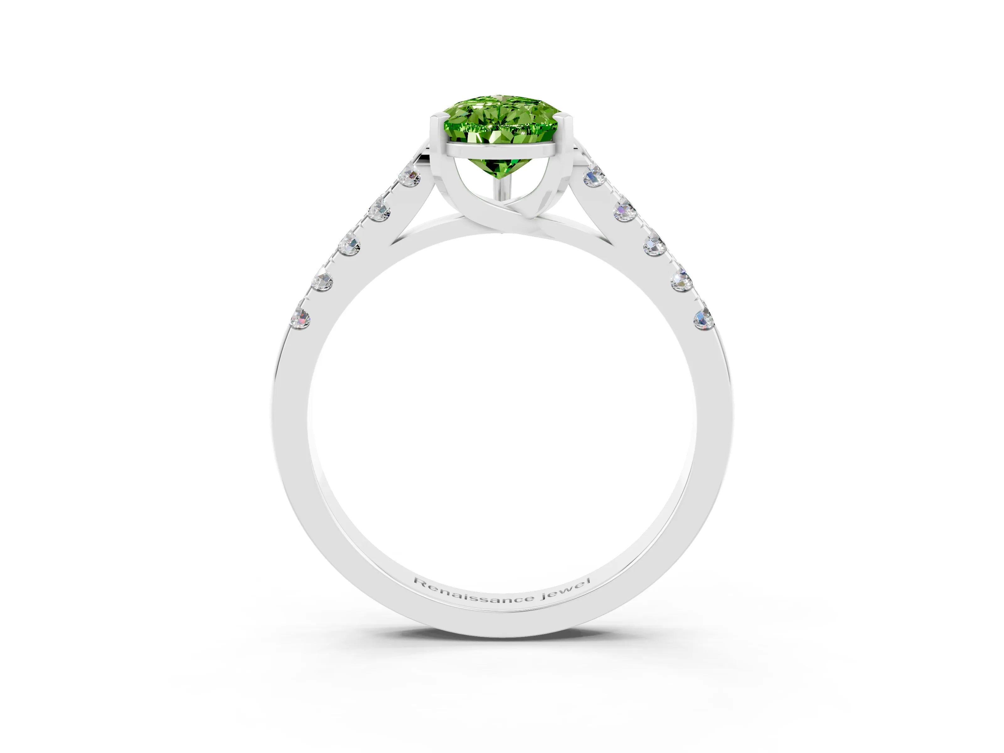 White gold {shape_name} Peridot Solitaire Ring with Pavé Band and Four-Prong Setting_3