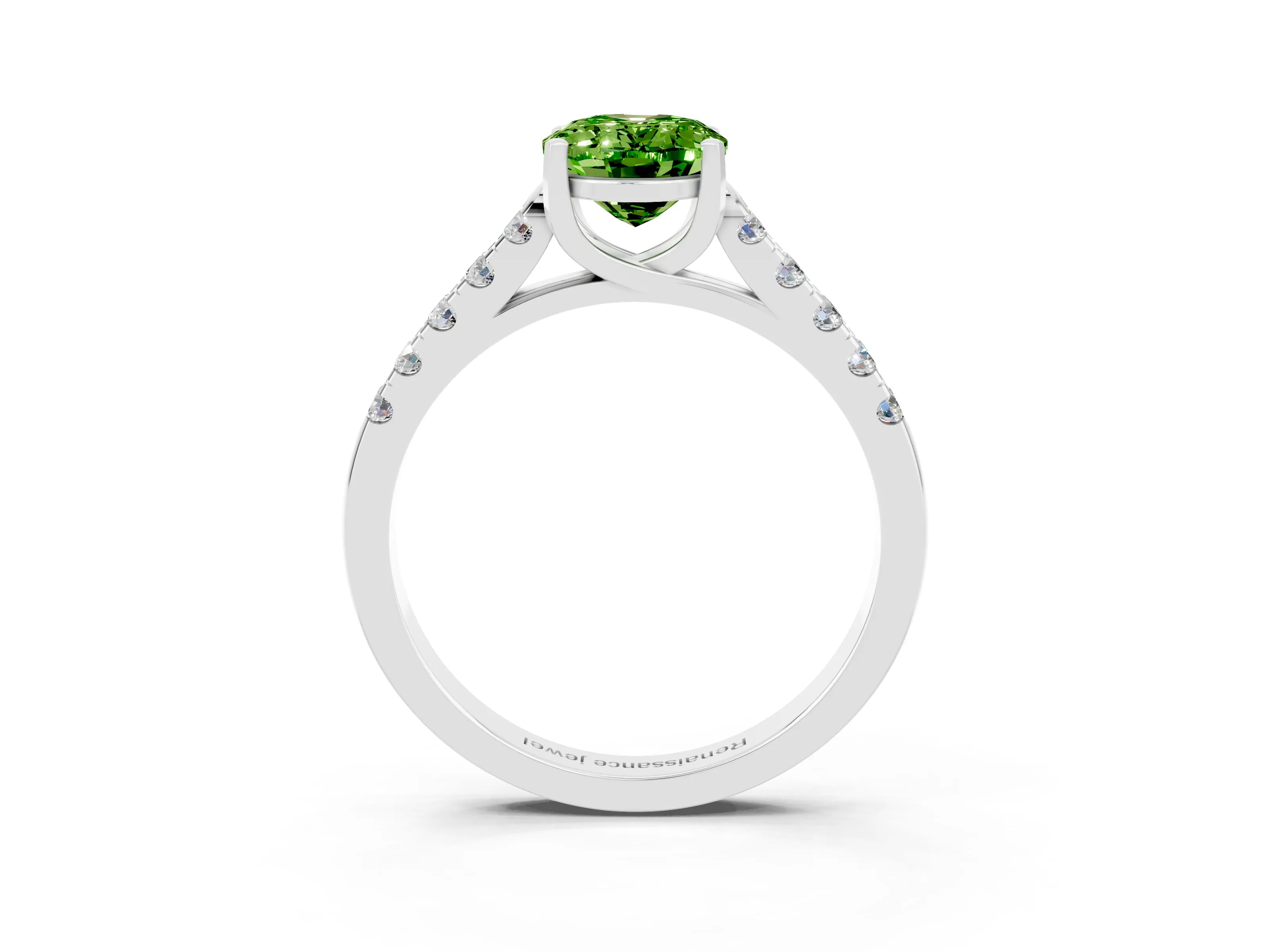 White gold {shape_name} Peridot Solitaire Ring with Pavé Band and Four-Prong Setting_3