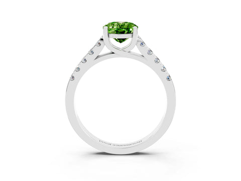 White gold {shape_name} Peridot Solitaire Ring with Pavé Band and Four-Prong Setting_3