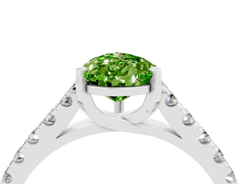 White gold {shape_name} Peridot Solitaire Ring with Pavé Band and Four-Prong Setting_4
