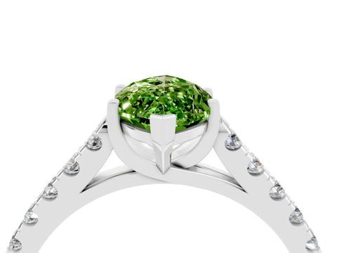 White gold {shape_name} Peridot Solitaire Ring with Pavé Band and Four-Prong Setting_4