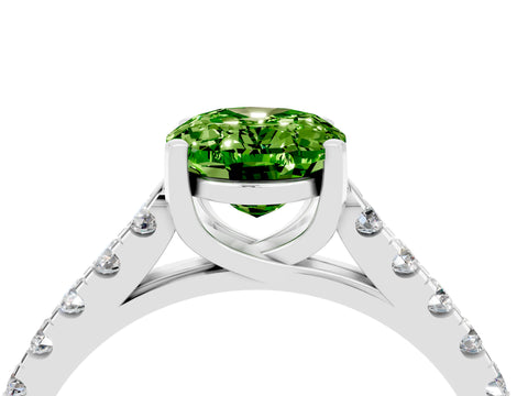White gold {shape_name} Peridot Solitaire Ring with Pavé Band and Four-Prong Setting_4
