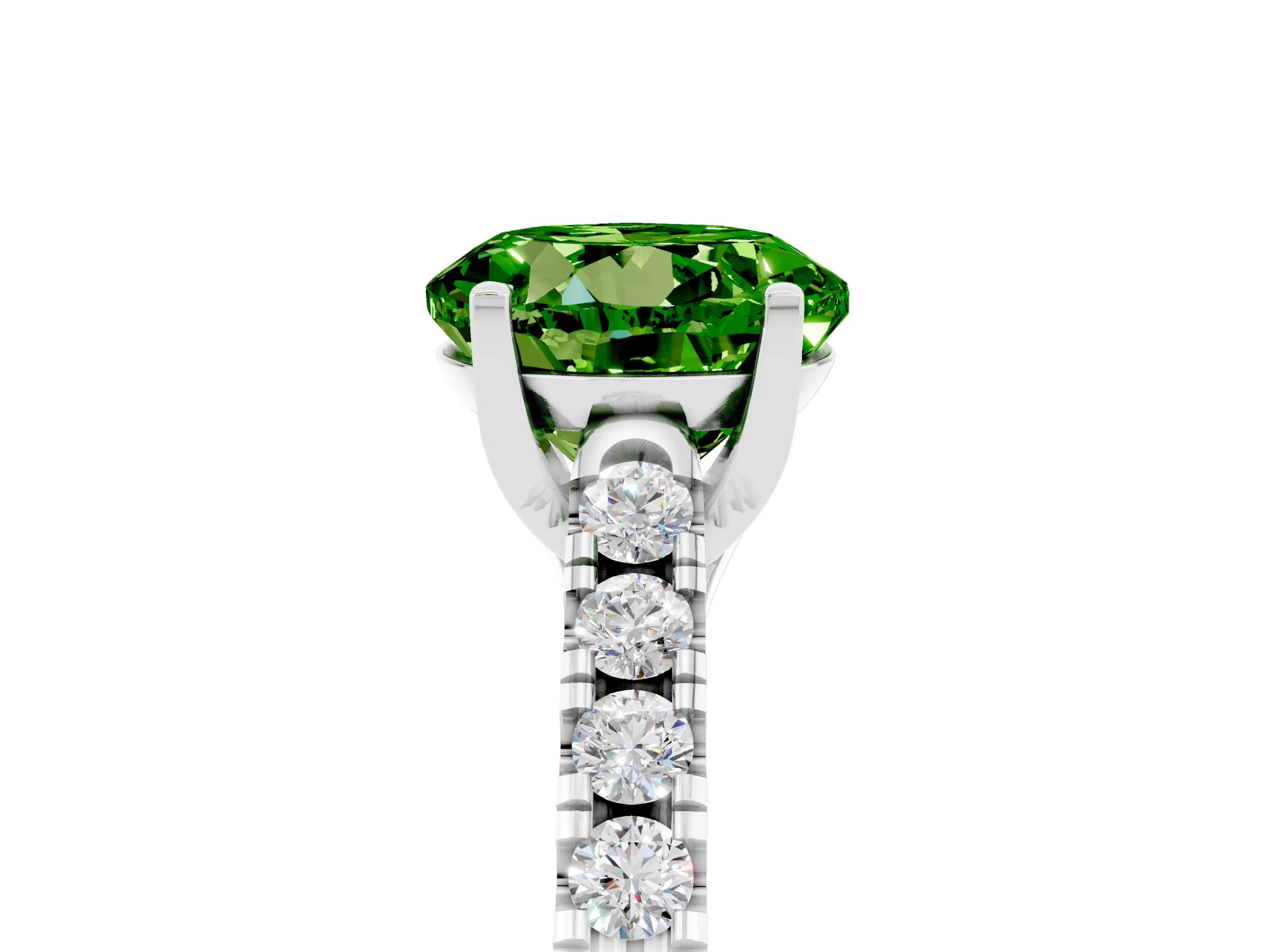 White gold {shape_name} Peridot Solitaire Ring with Pavé Band and Four-Prong Setting_5