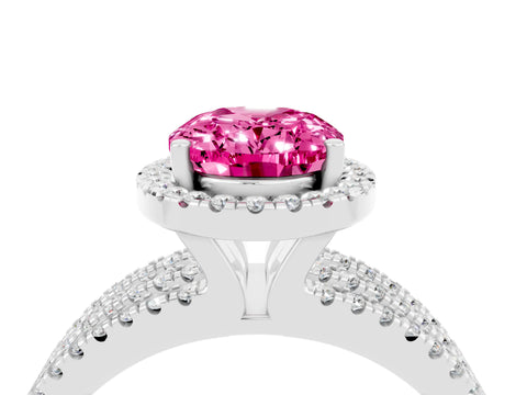 White gold {shape_name} Pink Sapphire Halo Engagement Ring with Split Shank and Four-Prong Setting_4