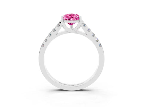 White gold {shape_name} Pink Sapphire Solitaire Ring with Pavé Band and Four-Prong Setting_15