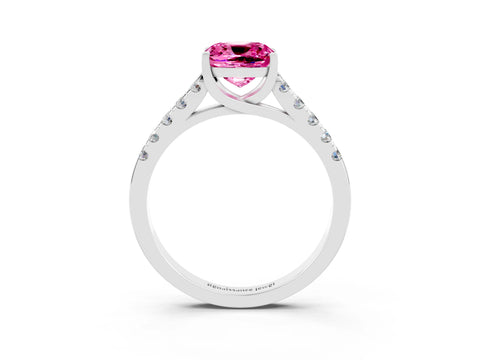 White gold {shape_name} Pink Sapphire Solitaire Ring with Pavé Band and Four-Prong Setting_15