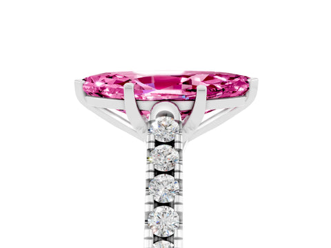 White gold {shape_name} Pink Sapphire Solitaire Ring with Pavé Band and Four-Prong Setting_17