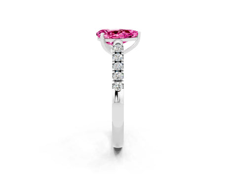 White gold {shape_name} Pink Sapphire Solitaire Ring with Pavé Band and Four-Prong Setting_2