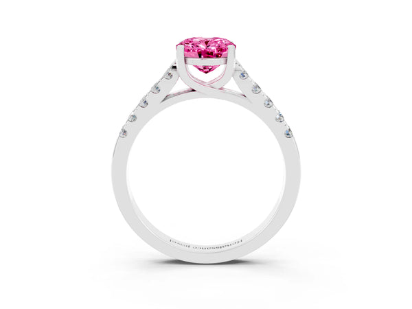 Platinum Oval Cut Pink Sapphire Pavé Band Solitaire Ring with Prong Setting