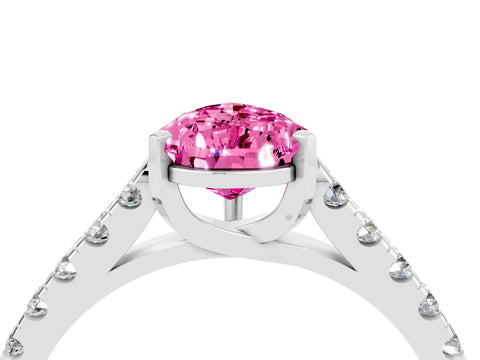 White gold {shape_name} Pink Sapphire Solitaire Ring with Pavé Band and Four-Prong Setting_4